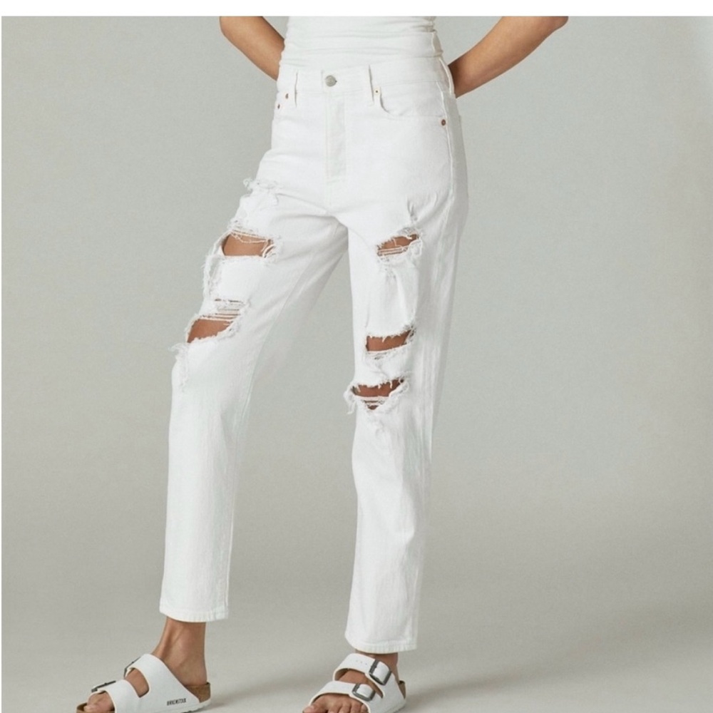 Lucky Brand White High Rise Distressed Jeans
